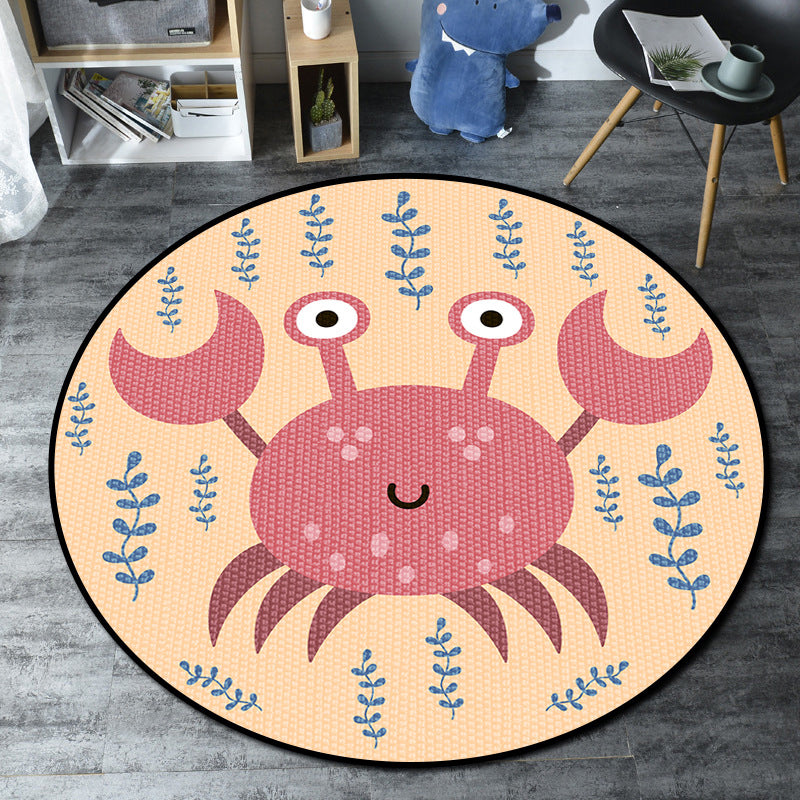 Cartoon Childrens Bedroom Rug Multi-Color Sea Life Rug Synthetics Anti-Slip Stain Resistant Washable Area Carpet