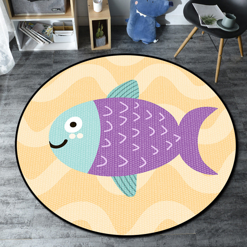 Cartoon Childrens Bedroom Rug Multi-Color Sea Life Rug Synthetics Anti-Slip Stain Resistant Washable Area Carpet