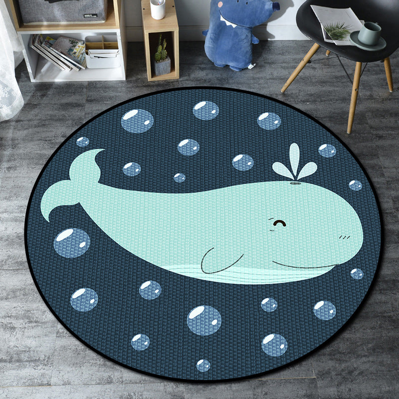 Cartoon Childrens Bedroom Rug Multi-Color Sea Life Rug Synthetics Anti-Slip Stain Resistant Washable Area Carpet