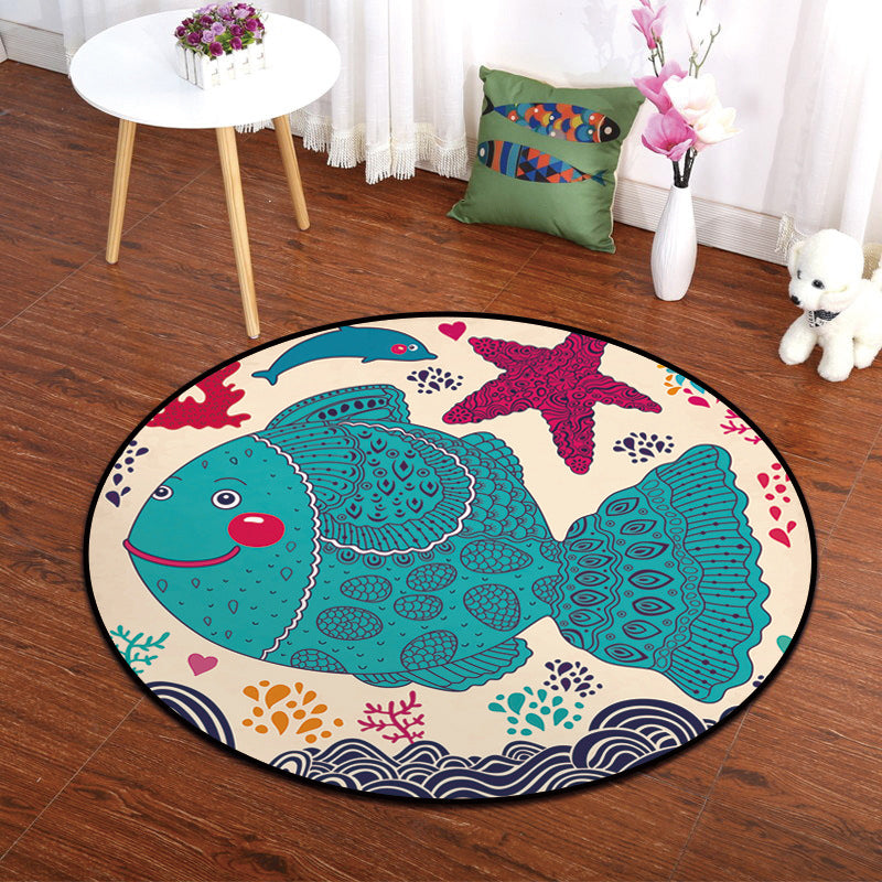 Multicolor Animal Painting Print Rug Polypropylene Cartoon Carpet Anti-Slip Backing Pet Friendly Stain Resistant Rug for Kids Bedroom - Lake Blue - Clearhalo - 'Area Rug' - 'Rug' - 2105877