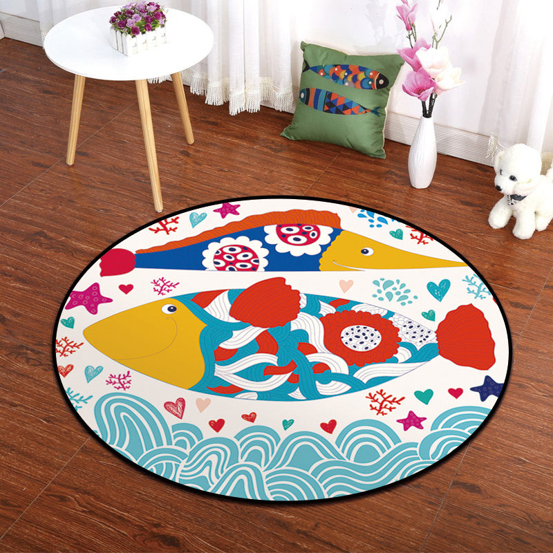 Multicolor Animal Painting Print Rug Polypropylene Cartoon Carpet Anti-Slip Backing Pet Friendly Stain Resistant Rug for Kids Bedroom - Blue-White - Clearhalo - 'Area Rug' - 'Rug' - 2105879