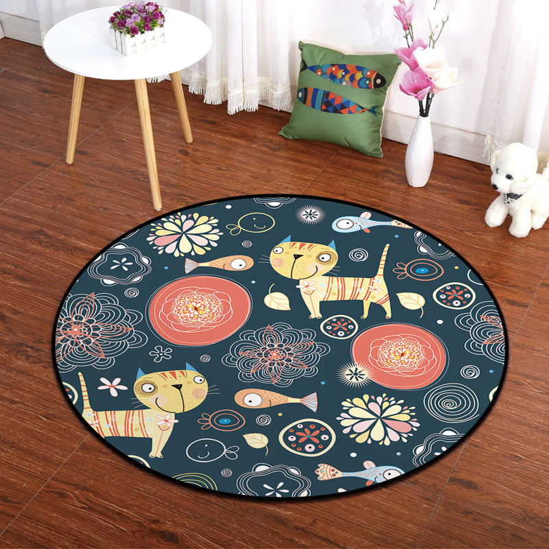 Multicolor Animal Painting Print Rug Polypropylene Cartoon Carpet Anti-Slip Backing Pet Friendly Stain Resistant Rug for Kids Bedroom - Yellow - Clearhalo - 'Area Rug' - 'Rug' - 2105880