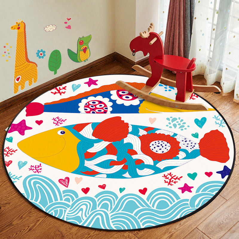 Kids Style Nursery Foot Rug Multi Color Cartoon Rug Synthetics Pet Friendly Anti-Slip Backing Machine Washable Carpet - Blue-White - Clearhalo - 'Area Rug' - 'Rug' - 2105883