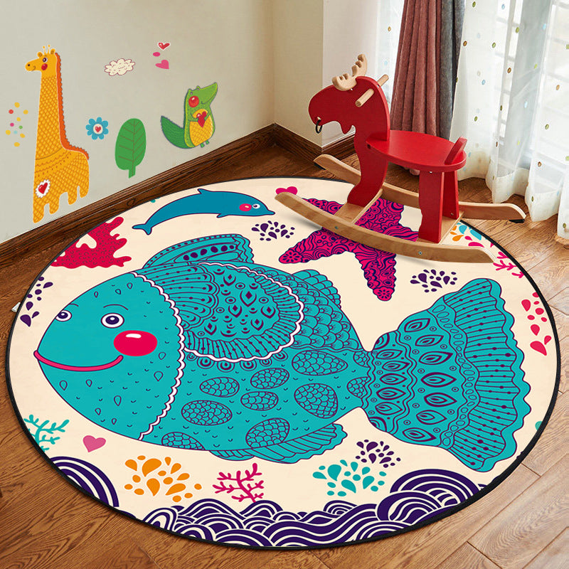 Kids Style Nursery Foot Rug Multi Color Cartoon Rug Synthetics Pet Friendly Anti-Slip Backing Machine Washable Carpet - Aqua - Clearhalo - 'Area Rug' - 'Rug' - 2105886