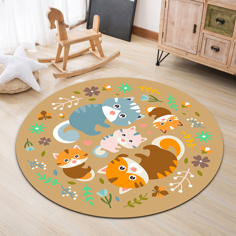 Lovable Animal Area Rug Multi-Color Cartoon Carpet Polypropylene Machine Washable Stain Resistant Anti-Slip Rug for Kindergarten - Light Yellow - Clearhalo - 'Area Rug' - 'Rug' - 2105905