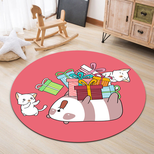 Lovable Animal Area Rug Multi-Color Cartoon Carpet Polypropylene Machine Washable Stain Resistant Anti-Slip Rug for Kindergarten - Red - Clearhalo - 'Area Rug' - 'Rug' - 2105906