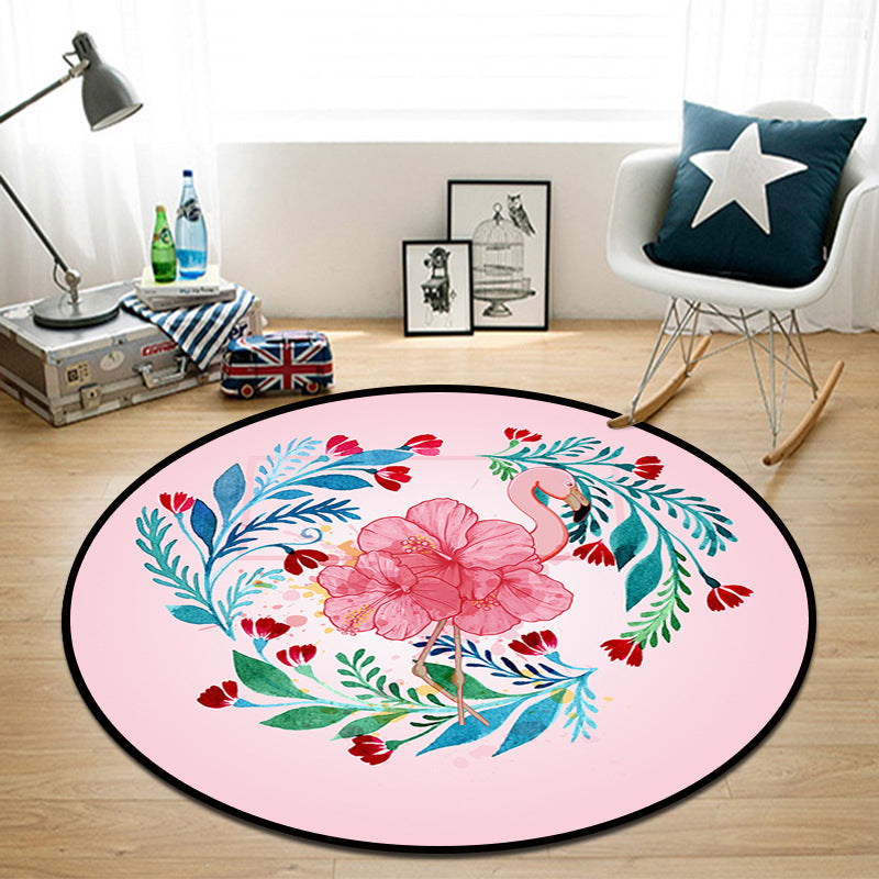 Pretty Multi Colored Cartoon Rug Synthetics Scandinavian Rug Anti-Slip Machine Washable Stain Resistant Area Rug for Kids Bedroom - Pink - Clearhalo - 'Area Rug' - 'Rug' - 2105919