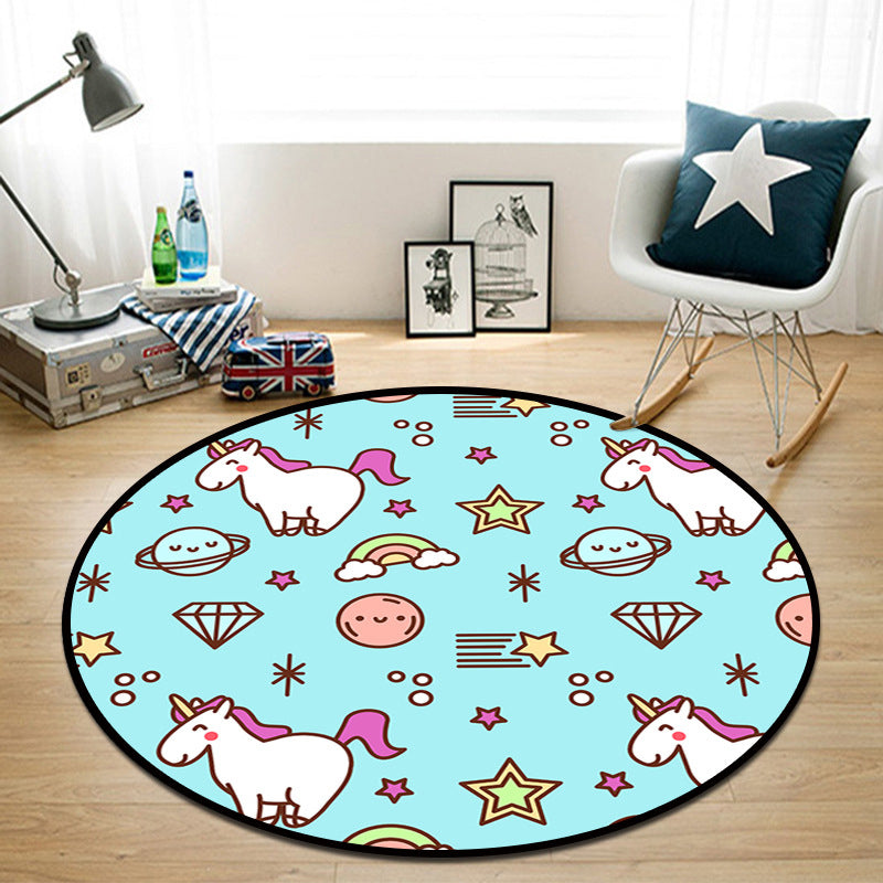 Pretty Multi Colored Cartoon Rug Synthetics Scandinavian Rug Anti-Slip Machine Washable Stain Resistant Area Rug for Kids Bedroom - Aqua - Clearhalo - 'Area Rug' - 'Rug' - 2105921