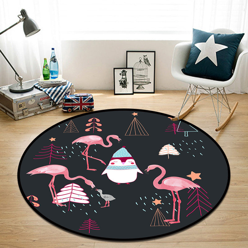 Pretty Multi Colored Cartoon Rug Synthetics Scandinavian Rug Anti-Slip Machine Washable Stain Resistant Area Rug for Kids Bedroom - Black - Clearhalo - 'Area Rug' - 'Rug' - 2105922