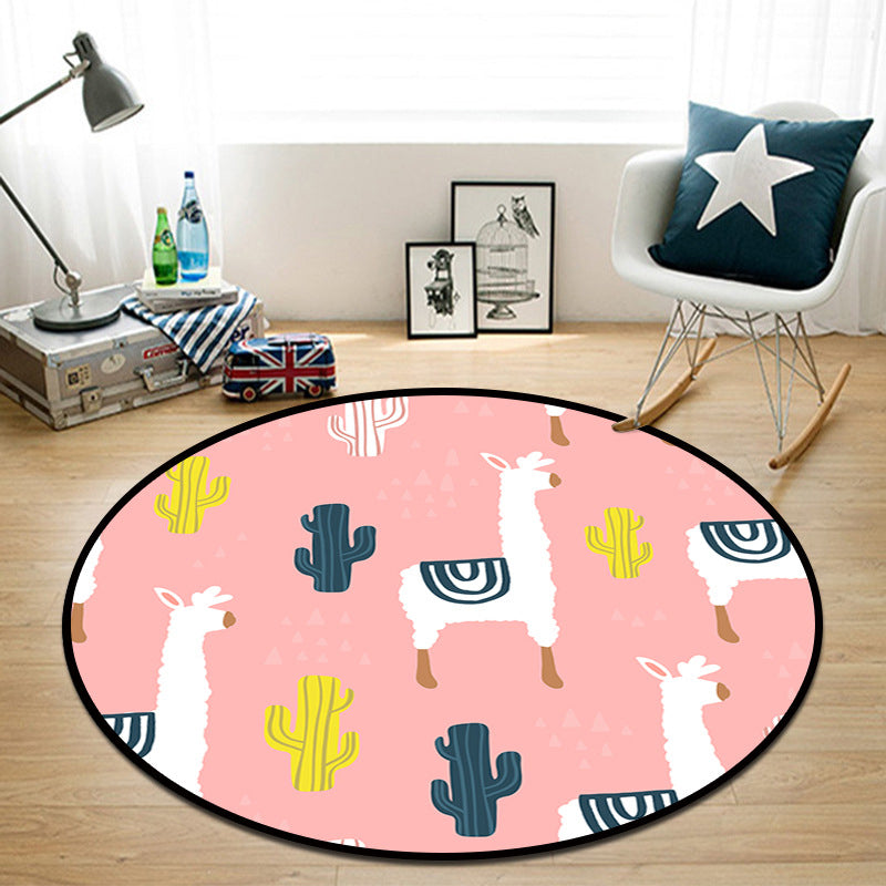 Pretty Multi Colored Cartoon Rug Synthetics Scandinavian Rug Anti-Slip Machine Washable Stain Resistant Area Rug for Kids Bedroom - Pink-White - Clearhalo - 'Area Rug' - 'Rug' - 2105923