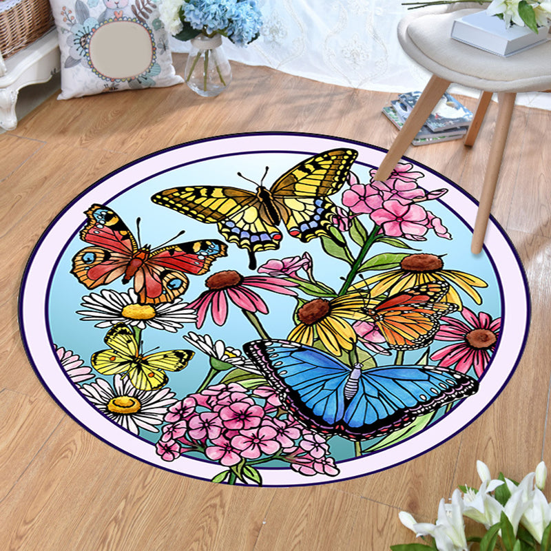 Aesthetics Animal Pattern Rug Multi Colored Cartoon Carpet Polyester Machine Washable Anti-Slip Backing Pet Friendly Rug for Child Room - Blue - Clearhalo - 'Area Rug' - 'Rug' - 2105955