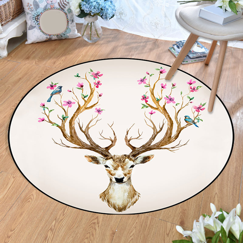 Aesthetics Animal Pattern Rug Multi Colored Cartoon Carpet Polyester Machine Washable Anti-Slip Backing Pet Friendly Rug for Child Room - White - Clearhalo - 'Area Rug' - 'Rug' - 2105956