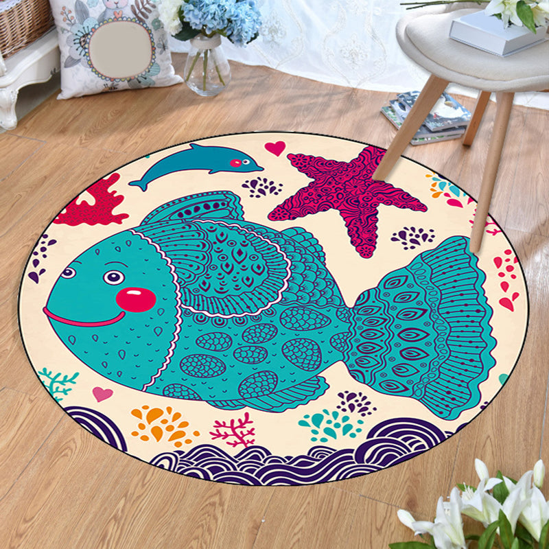 Aesthetics Animal Pattern Rug Multi Colored Cartoon Carpet Polyester Machine Washable Anti-Slip Backing Pet Friendly Rug for Child Room - Lake Blue - Clearhalo - 'Area Rug' - 'Rug' - 2105963