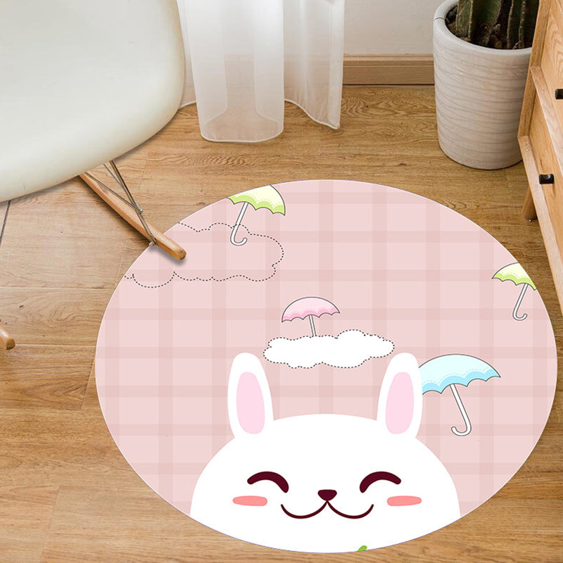 Aesthetics Animal Pattern Rug Multi Colored Cartoon Carpet Polyester Machine Washable Anti-Slip Backing Pet Friendly Rug for Child Room - Pink-White - Clearhalo - 'Area Rug' - 'Rug' - 2105964