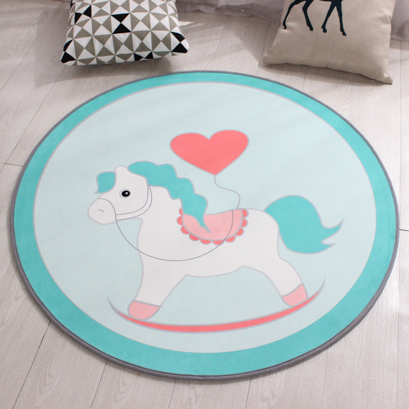 Childrens Art Animal Rug Multi Color Polypropylene Carpet Washable Pet Friendly Anti-Slip Rug for Kids Bedroom - Lake Blue - Clearhalo - 'Area Rug' - 'Rug' - 2105976