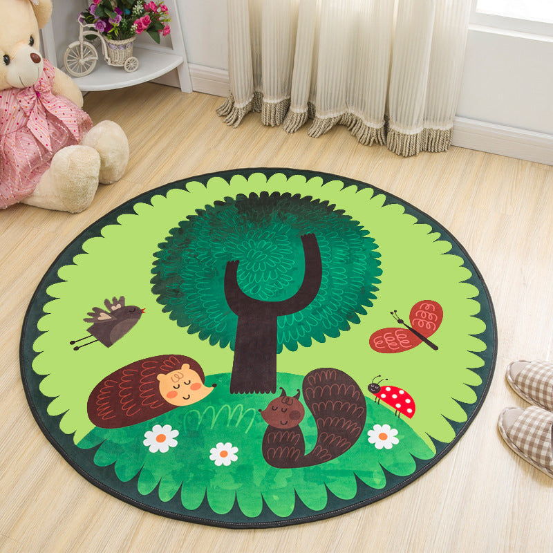 Childrens Art Animal Rug Multi Color Polypropylene Carpet Washable Pet Friendly Anti-Slip Rug for Kids Bedroom - Turquoise - Clearhalo - 'Area Rug' - 'Rug' - 2105977