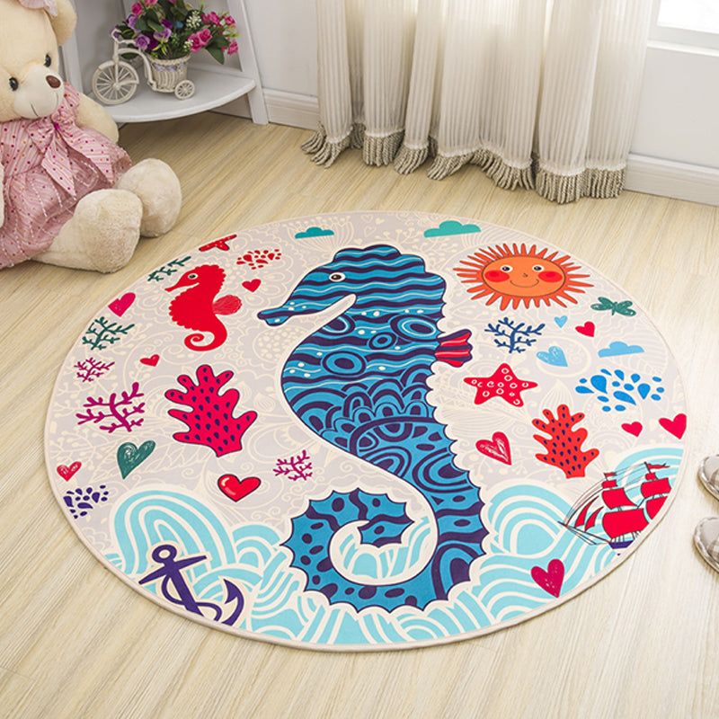 Childrens Art Animal Rug Multi Color Polypropylene Carpet Washable Pet Friendly Anti-Slip Rug for Kids Bedroom - Dark Blue - Clearhalo - 'Area Rug' - 'Rug' - 2105979