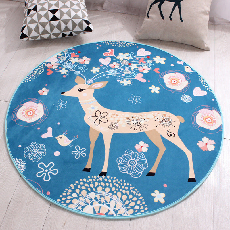 Childrens Art Animal Rug Multi Color Polypropylene Carpet Washable Pet Friendly Anti-Slip Rug for Kids Bedroom - Blue - Clearhalo - 'Area Rug' - 'Rug' - 2105980