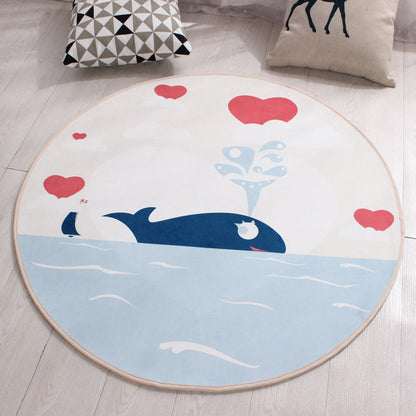 Childrens Art Animal Rug Multi Color Polypropylene Carpet Washable Pet Friendly Anti-Slip Rug for Kids Bedroom - White-Blue - Clearhalo - 'Area Rug' - 'Rug' - 2105983