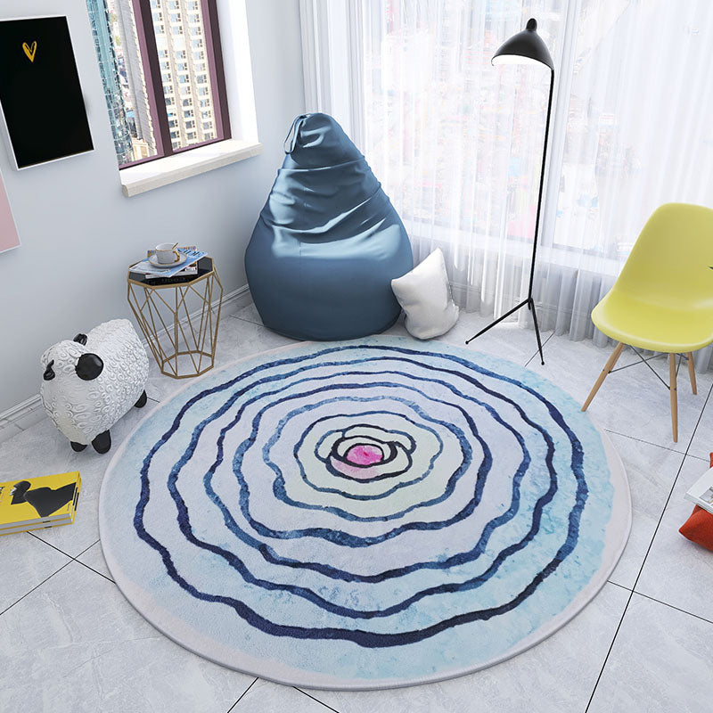 Multi Colored Bedroom Foot Rug Kids Floral Rug Cotton Machine Wash Pet Friendly Area Carpet - Blue - Clearhalo - 'Area Rug' - 'Rug' - 2105990