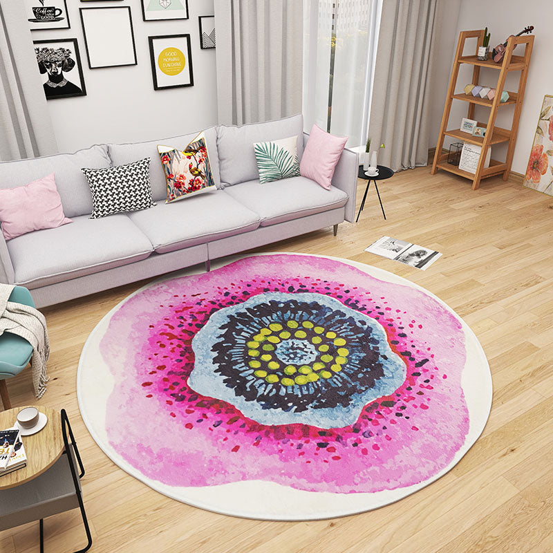 Multi Colored Bedroom Foot Rug Kids Floral Rug Cotton Machine Wash Pet Friendly Area Carpet - Pink - Clearhalo - 'Area Rug' - 'Rug' - 2105991