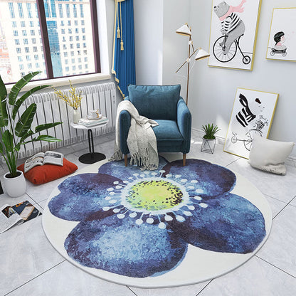 Multi Colored Bedroom Foot Rug Kids Floral Rug Cotton Machine Wash Pet Friendly Area Carpet - Dark Blue - Clearhalo - 'Area Rug' - 'Rug' - 2105993