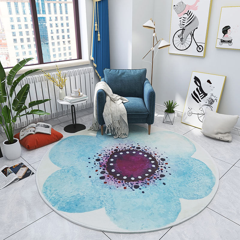 Multi Colored Bedroom Foot Rug Kids Floral Rug Cotton Machine Wash Pet Friendly Area Carpet - Sky Blue - Clearhalo - 'Area Rug' - 'Rug' - 2105994