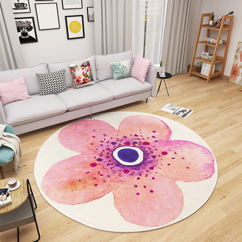 Multi Colored Bedroom Foot Rug Kids Floral Rug Cotton Machine Wash Pet Friendly Area Carpet - Orange Pink - Clearhalo - 'Area Rug' - 'Rug' - 2105995