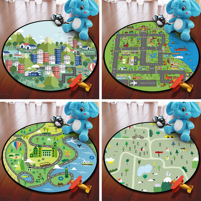 Multicolored Adventure Map Rug Synthetics Cartoon Carpet Anti-Slip Backing Stain Resistant Machine Washable Area Rug for Kids Room - Clearhalo - 'Area Rug' - 'Rug' - 2105998