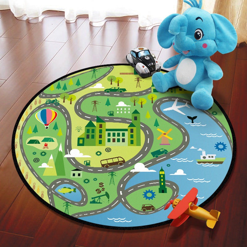 Multicolored Adventure Map Rug Synthetics Cartoon Carpet Anti-Slip Backing Stain Resistant Machine Washable Area Rug for Kids Room - Blue-Green - Clearhalo - 'Area Rug' - 'Rug' - 2105999