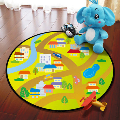 Multicolored Adventure Map Rug Synthetics Cartoon Carpet Anti-Slip Backing Stain Resistant Machine Washable Area Rug for Kids Room - Yellow - Clearhalo - 'Area Rug' - 'Rug' - 2106002