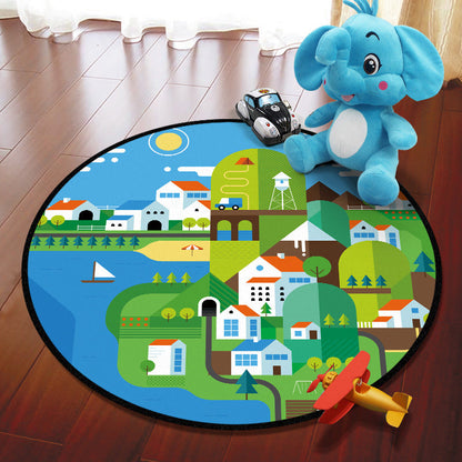 Multicolored Adventure Map Rug Synthetics Cartoon Carpet Anti-Slip Backing Stain Resistant Machine Washable Area Rug for Kids Room - Blue - Clearhalo - 'Area Rug' - 'Rug' - 2106003