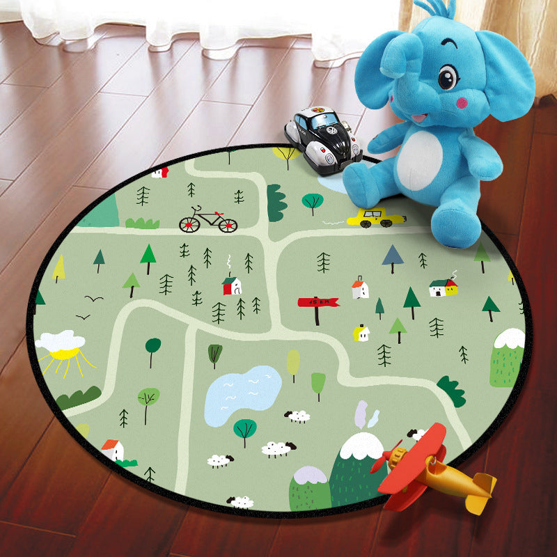 Multicolored Adventure Map Rug Synthetics Cartoon Carpet Anti-Slip Backing Stain Resistant Machine Washable Area Rug for Kids Room - Light Green - Clearhalo - 'Area Rug' - 'Rug' - 2106004