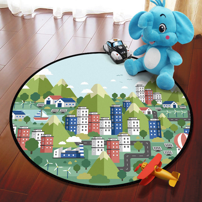 Multicolored Adventure Map Rug Synthetics Cartoon Carpet Anti-Slip Backing Stain Resistant Machine Washable Area Rug for Kids Room - Green - Clearhalo - 'Area Rug' - 'Rug' - 2106005