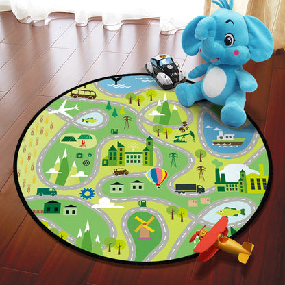 Multicolored Adventure Map Rug Synthetics Cartoon Carpet Anti-Slip Backing Stain Resistant Machine Washable Area Rug for Kids Room - Yellow-Green - Clearhalo - 'Area Rug' - 'Rug' - 2106006