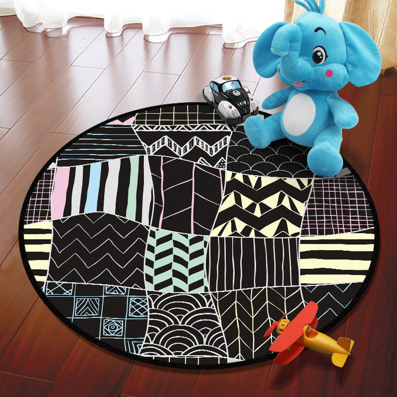 Multicolored Adventure Map Rug Synthetics Cartoon Carpet Anti-Slip Backing Stain Resistant Machine Washable Area Rug for Kids Room - Black - Clearhalo - 'Area Rug' - 'Rug' - 2106007