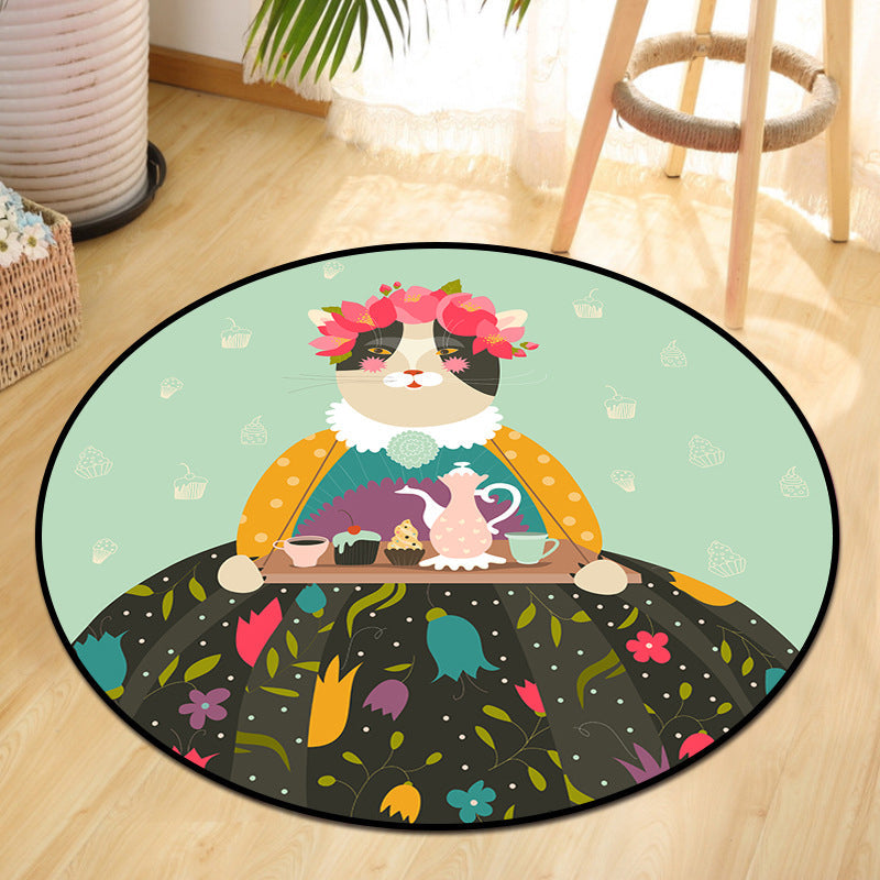 Fun Animal Picnic Drawing Rug Multi-Color Childrens Art Rug Synthetics Anti-Slip Machine Washable Stain Resist - view 2