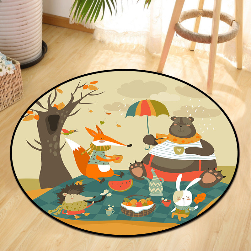 Fun Animal Picnic Drawing Rug Multi-Color Childrens Art Rug Synthetics Anti-Slip Machine Washable Stain Resist - view 3
