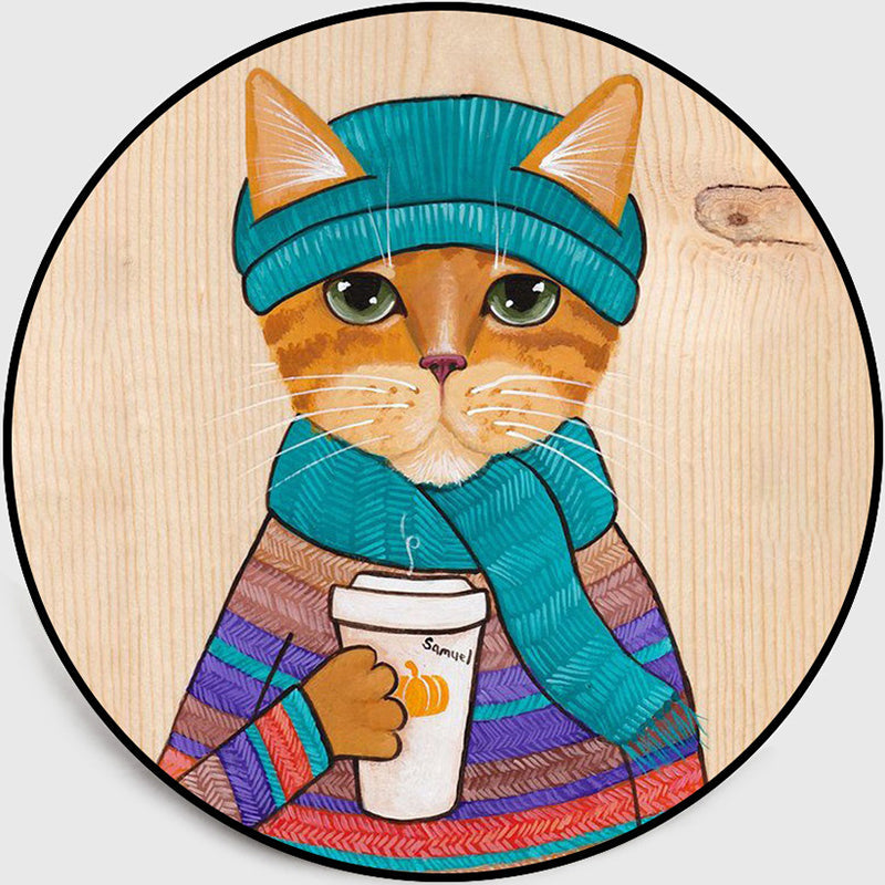 Cool Multicolor Gentleman Cat Rug Polyester Cartoon Rug Pet Friendly Non-Slip Washable Carpet for Bedroom