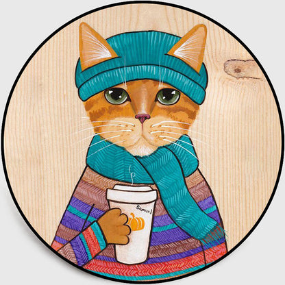 Cool Multicolor Gentleman Cat Rug Polyester Cartoon Rug Pet Friendly Non-Slip Washable Carpet for Bedroom