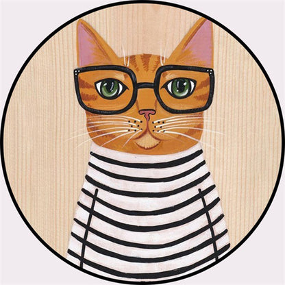 Cool Multicolor Gentleman Cat Rug Polyester Cartoon Rug Pet Friendly Non-Slip Washable Carpet for Bedroom