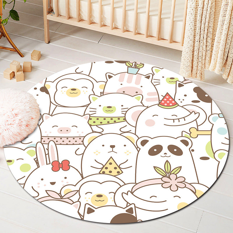 Kids Style Baby Room Rug Multi Color Comics Animal Area Carpet Synthetics Stain Resistant Washable Anti-Slip Rug - White - Clearhalo - 'Area Rug' - 'Rug' - 2106069