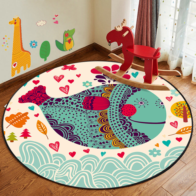 Learn and Play Cartoon Rug Multi Color Animal Pattern Rug Pet Friendly Anti-Slip Backing Washable Rug for Kids - Lake Green - Clearhalo - 'Area Rug' - 'Rug' - 2106088