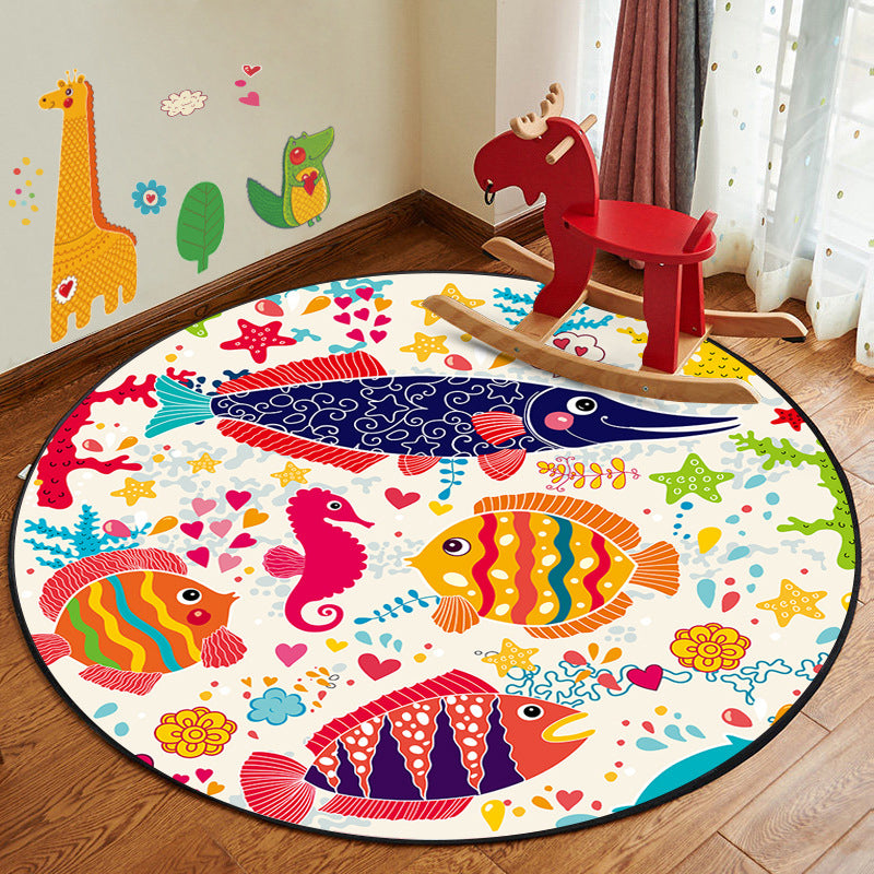 Learn and Play Cartoon Rug Multi Color Animal Pattern Rug Pet Friendly Anti-Slip Backing Washable Rug for Kids - White - Clearhalo - 'Area Rug' - 'Rug' - 2106089