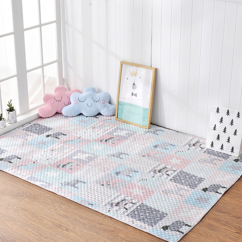 Soft Animal Printing Quilted Rug Multi Color Cartoon Carpet Cotton Easy Care Rug for Nursery Blue-Pink Clearhalo 'Area Rug' 'Rug' 2106120