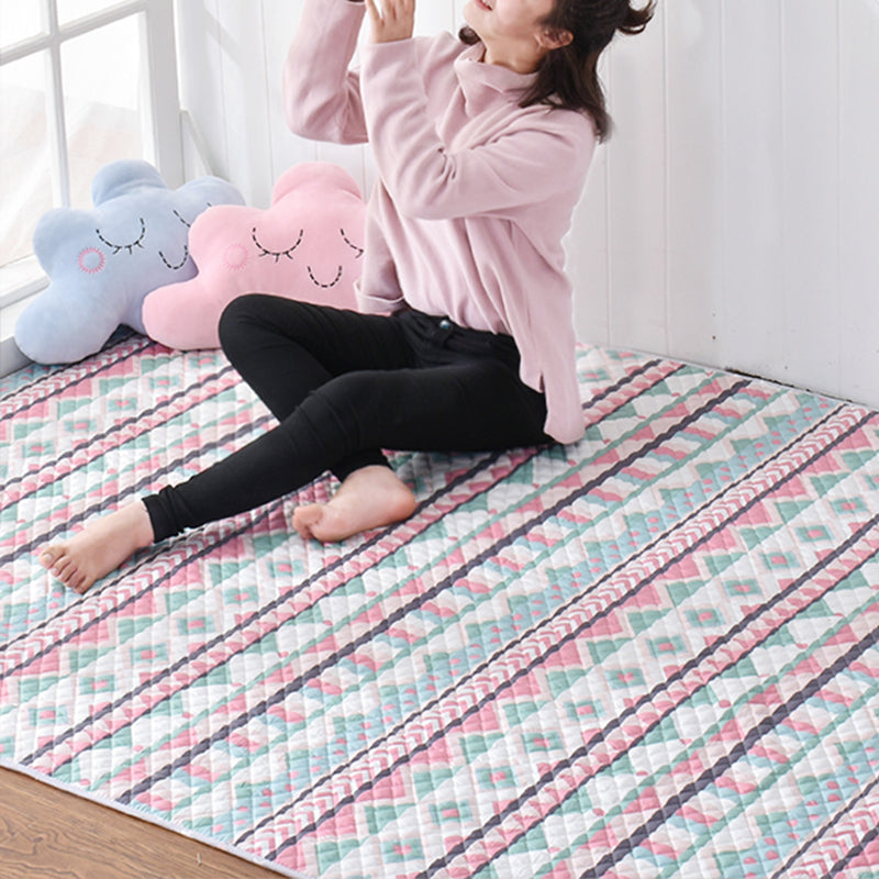 Soft Animal Printing Quilted Rug Multi Color Cartoon Carpet Cotton Easy Care Rug for Nursery Pink-Green Clearhalo 'Area Rug' 'Rug' 2106125