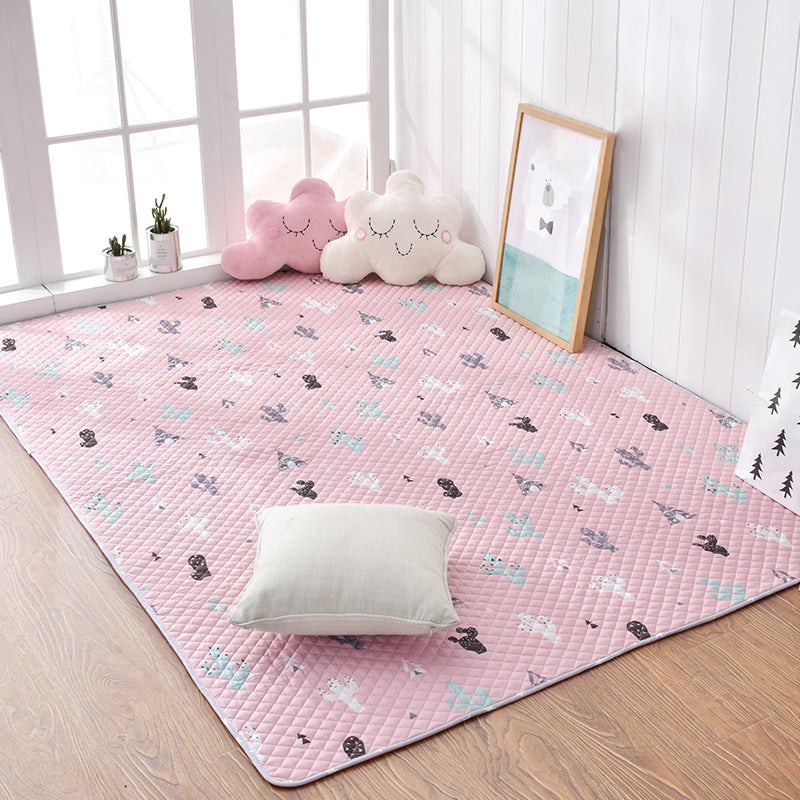 Soft Animal Printing Quilted Rug Multi Color Cartoon Carpet Cotton Easy Care Rug for Nursery Pink Clearhalo 'Area Rug' 'Rug' 2106130