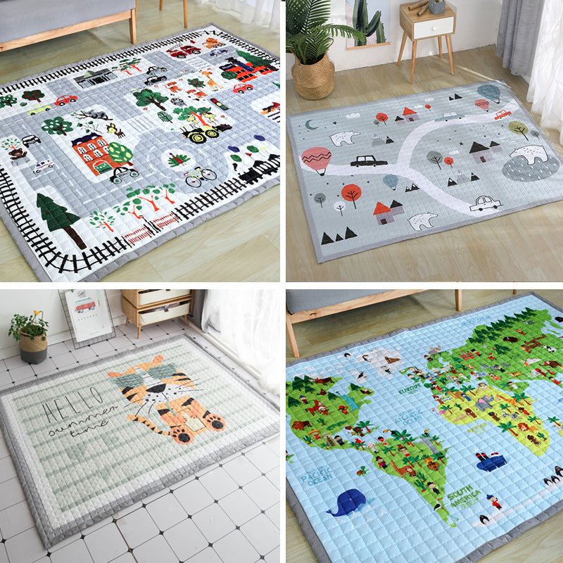 Fun Road Map Animal Rug Multicolor Kids Style Rug Synthetics Anti-Slip Backing Stain Resistant Pet Friendly Carpet for Baby Room