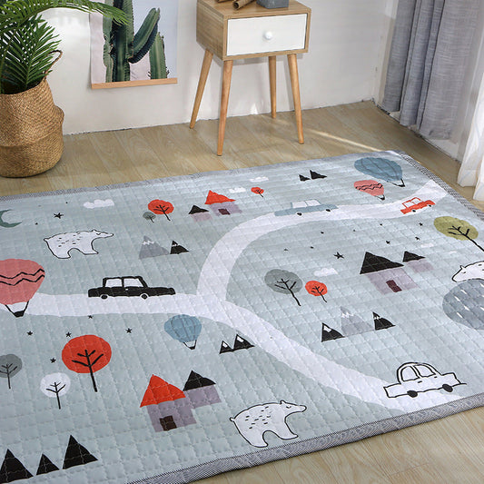 Fun Road Map Animal Rug Multicolor Kids Style Rug Synthetics Anti-Slip Backing Stain Resistant Pet Friendly Carpet for Baby Room