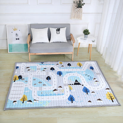 Fun Road Map Animal Rug Multicolor Kids Style Rug Synthetics Anti-Slip Backing Stain Resistant Pet Friendly Carpet for Baby Room